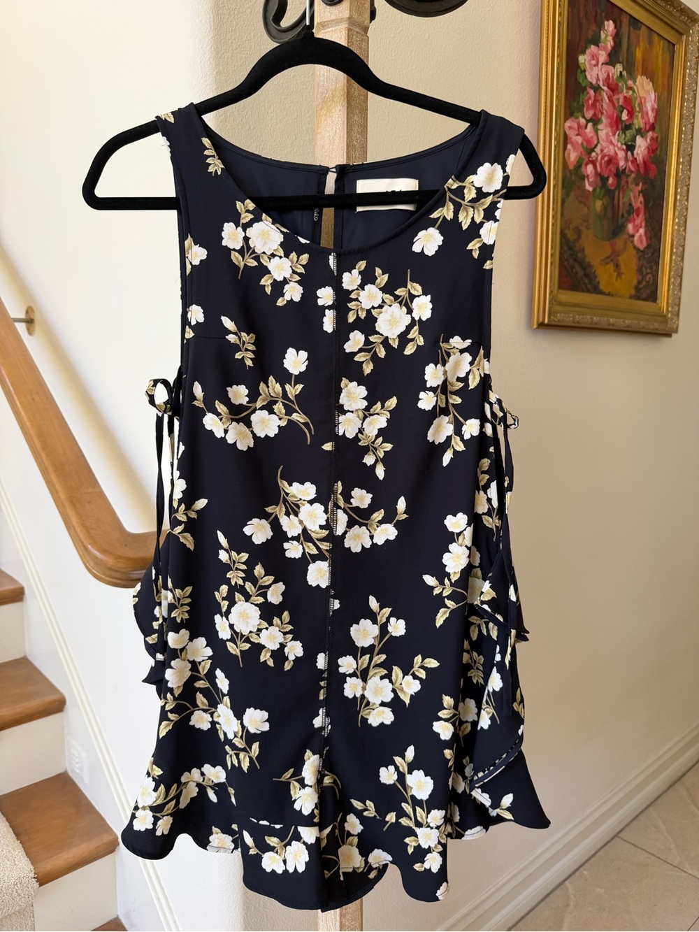 Snidel Black Floral Print Sleeveless Ruffle Romper / Playsuit (Size 0 / XS)